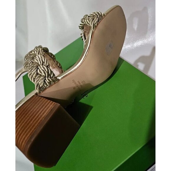 NWB Kate Spade Valentina Braided Strap Mid Heeled Sandals Pale Gold Size 6B - Picture 4 of 7